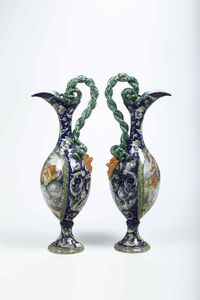 Coppia di versatoi.<BR>Italia centrale, XX secolo.  - Asta Maioliche e Porcellane - Associazione Nazionale - Case d'Asta italiane