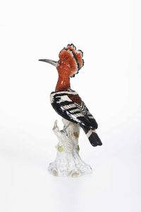 Figura di upupa.<BR>Germania, Manifattura di Potschappel, seconda metà del XX secolo.  - Asta Maioliche e Porcellane - Associazione Nazionale - Case d'Asta italiane