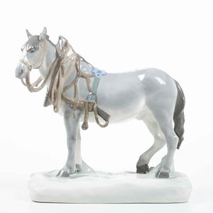 Scultura di cavallo.<BR>Boemia, Manifattura Amphora, XX secolo.  - Asta Maioliche e Porcellane - Associazione Nazionale - Case d'Asta italiane