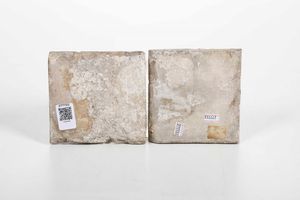 Coppia di piastrelle.<BR>Liguria (?), XIX-XX secolo.  - Asta Maioliche e Porcellane - Associazione Nazionale - Case d'Asta italiane