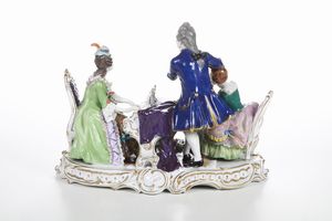 Gruppo in porcellana con musicisti.<BR>Germania, Turingia, Manifattura di Rudolstadt, inizio del XX secolo.  - Asta Maioliche e Porcellane - Associazione Nazionale - Case d'Asta italiane