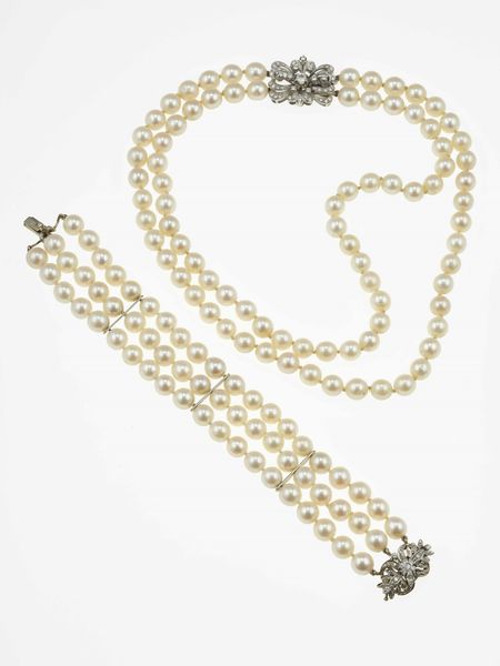 Demi-parure composta da una collana ed un bracciale con perle coltivate  - Asta Gioielli - Associazione Nazionale - Case d'Asta italiane