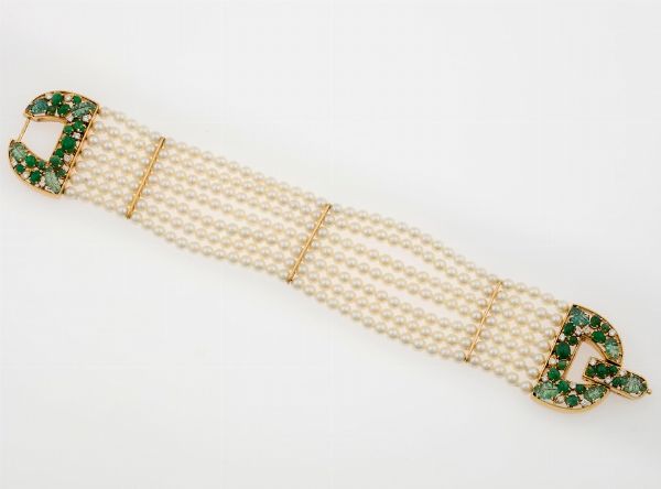 Bracciale a sette fili di perle coltivate  - Asta Gioielli - Associazione Nazionale - Case d'Asta italiane