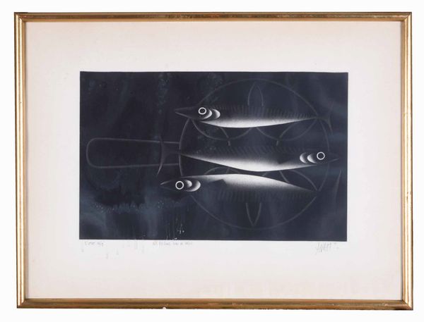 Mario Avati : Ficelles/ Peugeoterie/ Le poisson magique/ Des poissons sur  le grill  - Asta Prints & Multiples - Associazione Nazionale - Case d'Asta italiane