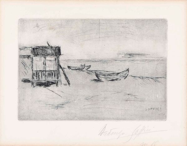 Ardengo Soffici : Marina con stabilimento  - Asta Prints & Multiples - Associazione Nazionale - Case d'Asta italiane