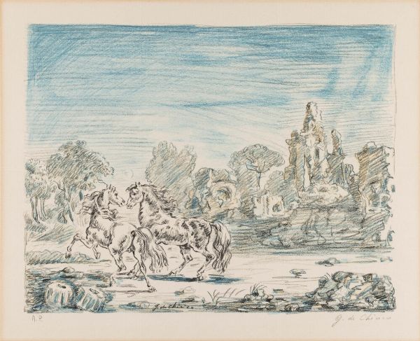Giorgio de Chirico : Cavalli e rovine  - Asta Prints & Multiples - Associazione Nazionale - Case d'Asta italiane