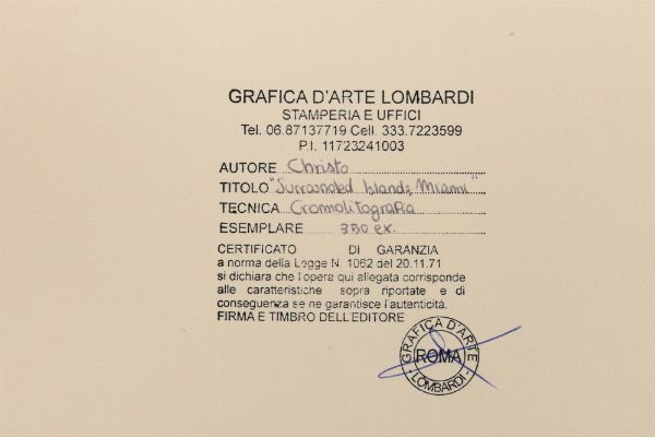 Christo : Surrounded Island - Project for Biscayne Bay, Miami  - Asta Prints & Multiples - Associazione Nazionale - Case d'Asta italiane