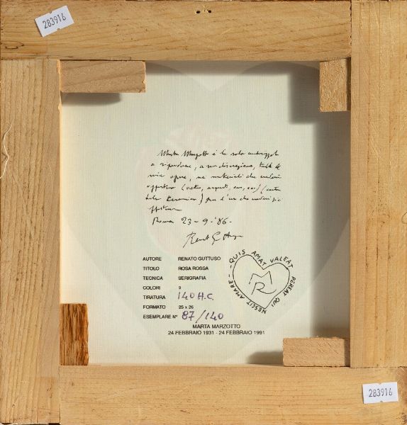 Renato Guttuso : Rosa rossa  - Asta Prints & Multiples - Associazione Nazionale - Case d'Asta italiane