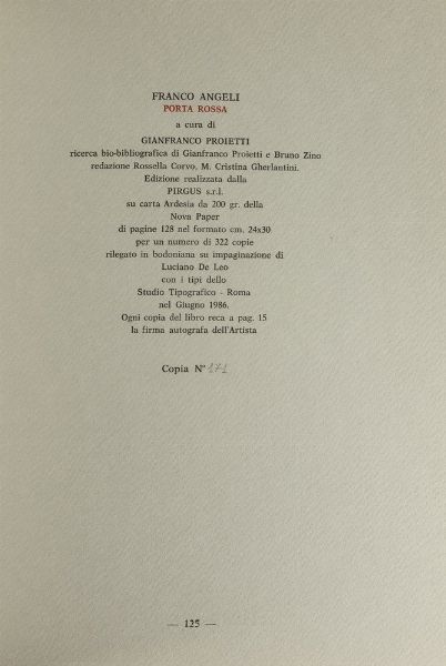 FRANCO ANGELI : Porta Rossa  - Asta Prints & Multiples - Associazione Nazionale - Case d'Asta italiane