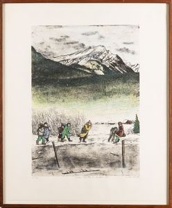 William Kurelek : Children schoolbound in northern B.C.  - Asta Prints & Multiples - Associazione Nazionale - Case d'Asta italiane