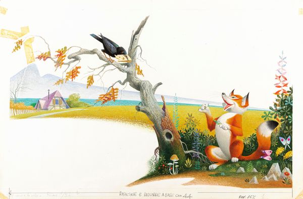 Severino Baraldi : Le favole di Esopo - Il corvo e la volpe  - Asta Fairy Tales / Illustrazioni Originali - Associazione Nazionale - Case d'Asta italiane