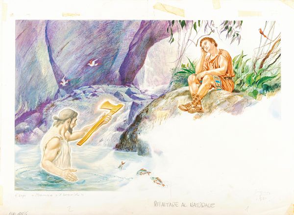 Sergio (Romano Rizzato) : Le favole di Esopo - Il boscaiolo e Mercurio  - Asta Fairy Tales / Illustrazioni Originali - Associazione Nazionale - Case d'Asta italiane