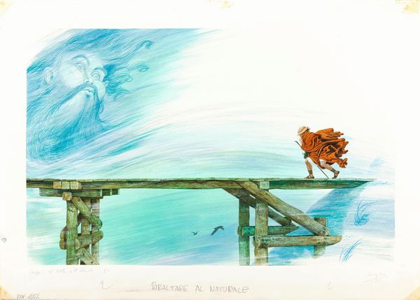Sergio (Romano Rizzato) : Le favole di Esopo - Il Vento e il Sole  - Asta Fairy Tales / Illustrazioni Originali - Associazione Nazionale - Case d'Asta italiane