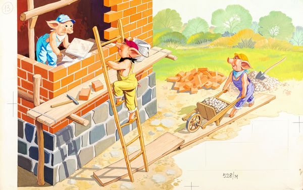 Remo Berselli : I tre porcellini  - Asta Fairy Tales / Illustrazioni Originali - Associazione Nazionale - Case d'Asta italiane