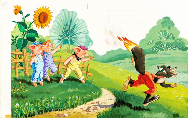Remo Berselli : I tre porcellini  - Asta Fairy Tales / Illustrazioni Originali - Associazione Nazionale - Case d'Asta italiane