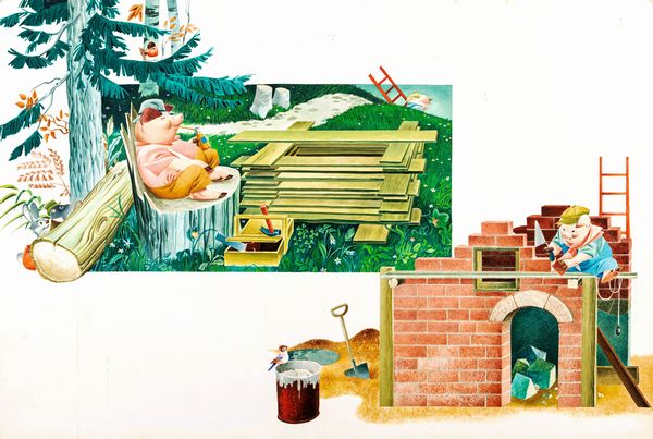 Tony Wolf (Antonio Lupatelli) : I tre porcellini  - Asta Fairy Tales / Illustrazioni Originali - Associazione Nazionale - Case d'Asta italiane