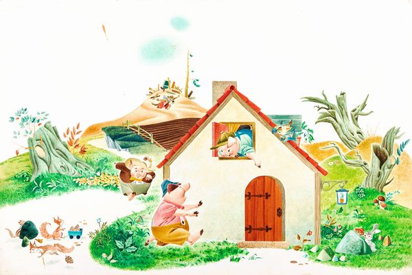 Tony Wolf (Antonio Lupatelli) : I tre porcellini  - Asta Fairy Tales / Illustrazioni Originali - Associazione Nazionale - Case d'Asta italiane