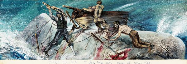 Riga, Diego e Dale (Giorgio De Gaspari) : Moby Dick  - Asta Fairy Tales / Illustrazioni Originali - Associazione Nazionale - Case d'Asta italiane