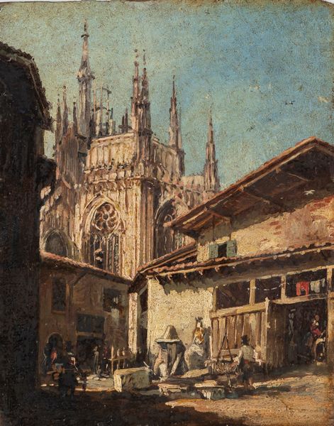 Ambito di Giovanni Migliara, secolo XIX : Milano, vicolo degli scalpellini  - Asta Arte Figurativa tra XIX e XX Secolo - Associazione Nazionale - Case d'Asta italiane