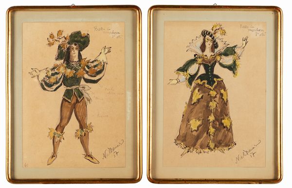 Nikolai Aleksandrovic Benois : Bozzetti per il ballo in maschera al Teatro alla Scala  - Asta Arte Figurativa tra XIX e XX Secolo - Associazione Nazionale - Case d'Asta italiane