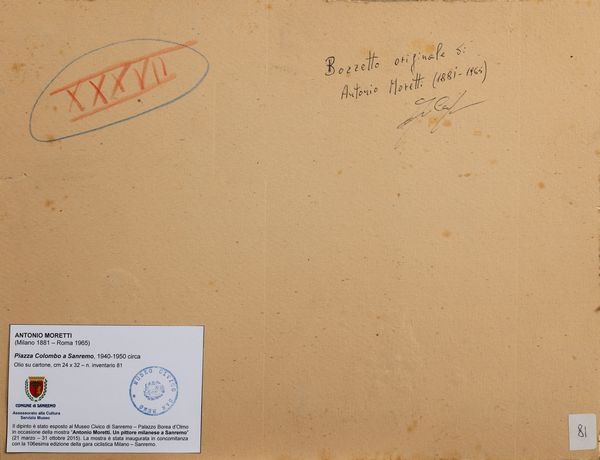 Antonio Moretti : Piazza Colombo a Sanremo  - Asta Arte Figurativa tra XIX e XX Secolo - Associazione Nazionale - Case d'Asta italiane