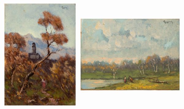Lorenzo Gignous : La chiesetta; Verso il lago  - Asta Arte Figurativa tra XIX e XX Secolo - Associazione Nazionale - Case d'Asta italiane