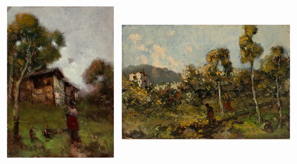 Lorenzo Gignous : Verso casa; Nel bosco  - Asta Arte Figurativa tra XIX e XX Secolo - Associazione Nazionale - Case d'Asta italiane