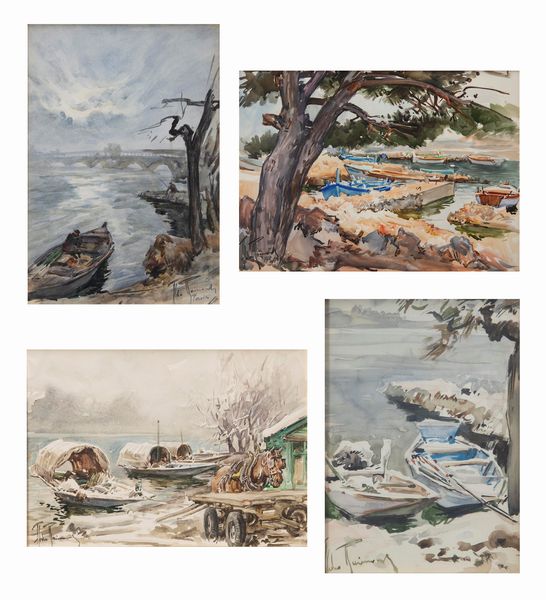 Aldo Raimondi : Vedute con barche  - Asta Arte Figurativa tra XIX e XX Secolo - Associazione Nazionale - Case d'Asta italiane