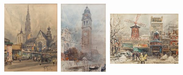 Aldo Raimondi : Vedute di citt: Parigi; Venezia; Anversa  - Asta Arte Figurativa tra XIX e XX Secolo - Associazione Nazionale - Case d'Asta italiane