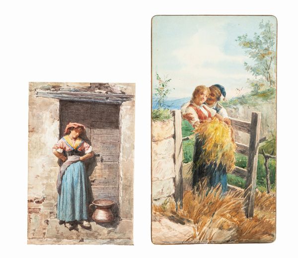 Scuola italiana del XIX secolo : Popolani  - Asta Arte Figurativa tra XIX e XX Secolo - Associazione Nazionale - Case d'Asta italiane