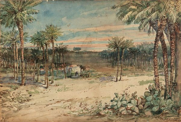 Scuola italiana del XIX secolo : Paesaggio orientale  - Asta Arte Figurativa tra XIX e XX Secolo - Associazione Nazionale - Case d'Asta italiane