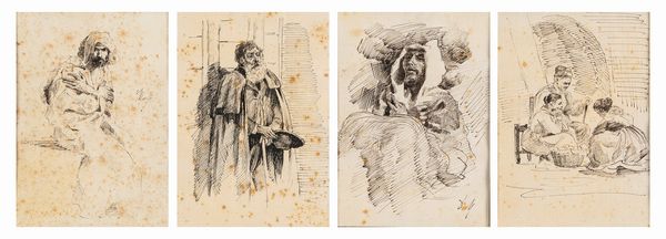 Seguace di Domenico Morelli, secolo XIX : Studi di figure, da invenzioni di Domenico Morelli  - Asta Arte Figurativa tra XIX e XX Secolo - Associazione Nazionale - Case d'Asta italiane