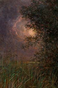 Plinio Nomellini : Fenicotteri tra i falaschi - Luna d'ottobre  - Asta Arte Figurativa tra XIX e XX Secolo - Associazione Nazionale - Case d'Asta italiane