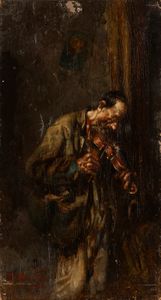 Tito Pellicciotti : Venditore di cipolle;  Violinista girovago  - Asta Arte Figurativa tra XIX e XX Secolo - Associazione Nazionale - Case d'Asta italiane