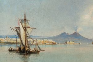 Consalvo Carelli : Pescatori nel golfo di Napoli  - Asta Arte Figurativa tra XIX e XX Secolo - Associazione Nazionale - Case d'Asta italiane