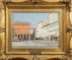 Antonio Moretti : Piazza Colombo a Sanremo  - Asta Arte Figurativa tra XIX e XX Secolo - Associazione Nazionale - Case d'Asta italiane