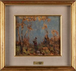 Lorenzo Gignous : Lago Maggiore;  Figura nel bosco  - Asta Arte Figurativa tra XIX e XX Secolo - Associazione Nazionale - Case d'Asta italiane