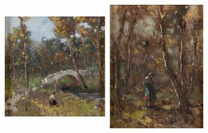 Lorenzo Gignous - Il ponte di pietra; Figura nel bosco