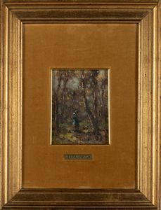 Lorenzo Gignous : Il ponte di pietra; Figura nel bosco  - Asta Arte Figurativa tra XIX e XX Secolo - Associazione Nazionale - Case d'Asta italiane