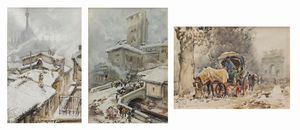 Aldo Raimondi - Vedute di Milano: verso il Duomo; Naviglio; Arco della Pace