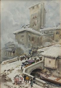Aldo Raimondi : Vedute di Milano: verso il Duomo; Naviglio; Arco della Pace  - Asta Arte Figurativa tra XIX e XX Secolo - Associazione Nazionale - Case d'Asta italiane