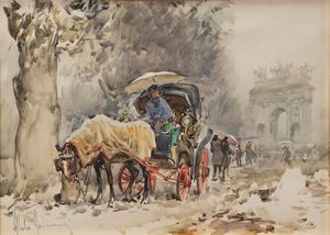 Aldo Raimondi : Vedute di Milano: verso il Duomo; Naviglio; Arco della Pace  - Asta Arte Figurativa tra XIX e XX Secolo - Associazione Nazionale - Case d'Asta italiane