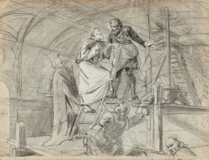 Giulio Tadolini - Bozzetto per il quadro rappresentante Giulio II in visita a Michelangelo mentre affresca la Cappella Sistina