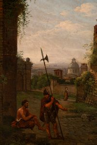 Scuola lombarda, secolo XIX : Scena romana  - Asta Arte Figurativa tra XIX e XX Secolo - Associazione Nazionale - Case d'Asta italiane