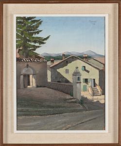 Alberto Negroni : La strada della villa a Sestola;  Montombraro, il cortile  - Asta Arte Figurativa tra XIX e XX Secolo - Associazione Nazionale - Case d'Asta italiane