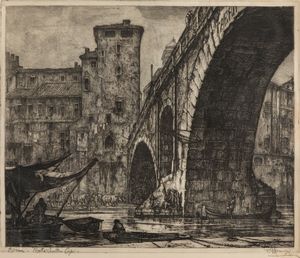 Francesco Mennyey : Roma, Ponte dei Quattro Capi  - Asta Arte Figurativa tra XIX e XX Secolo - Associazione Nazionale - Case d'Asta italiane