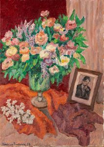 Adriana Pincherle - Rose fondo rosso e foto