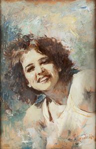 ROMUALDO LOCATELLI - Ritratto femminile (fronte); Paesaggio tunisino (retro)