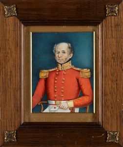 Scuola inglese, secolo XIX :  Ritratto di gentildonna con cagnolino (Mrs Ginger) e Ritratto di gentiluomo in alta uniforme  - Asta Arte Figurativa tra XIX e XX Secolo - Associazione Nazionale - Case d'Asta italiane