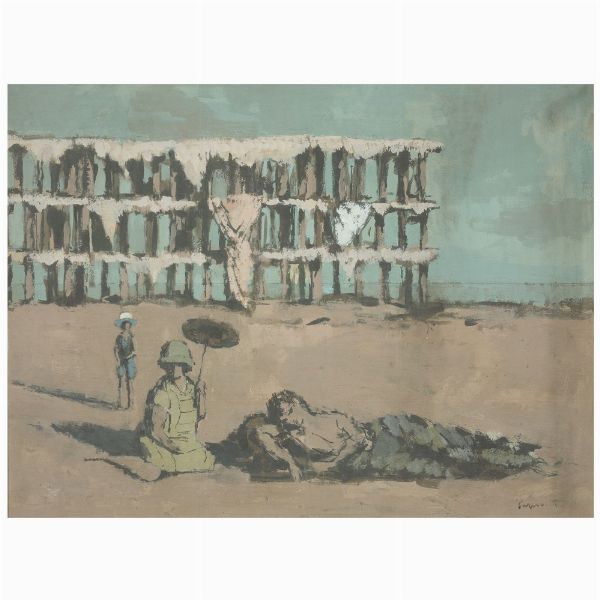 Adolfo Saporetti : La spiaggia  - Asta Dipinti e Sculture - Associazione Nazionale - Case d'Asta italiane